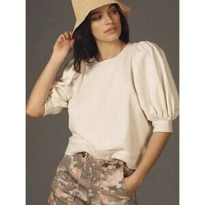 MAEVE Anthropologie Short Puff Sleeve Feminine Sweatshirt Boho Minimalist Size S